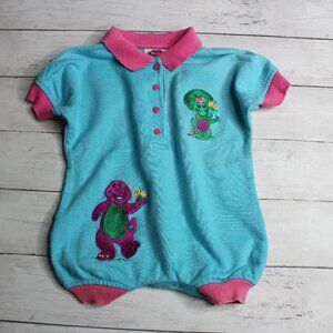 Barney Vintage Bubble Romper Baby Girl's Size 12 Months One Piece